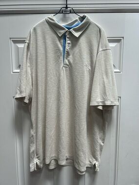 Tommy Bahama Beige Polo with Light Blue Placket
